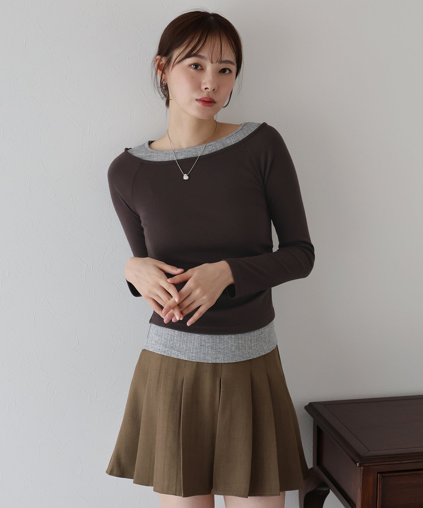 【早割5％OFF】オフショルダーレイヤードカットソー【ネコポス】