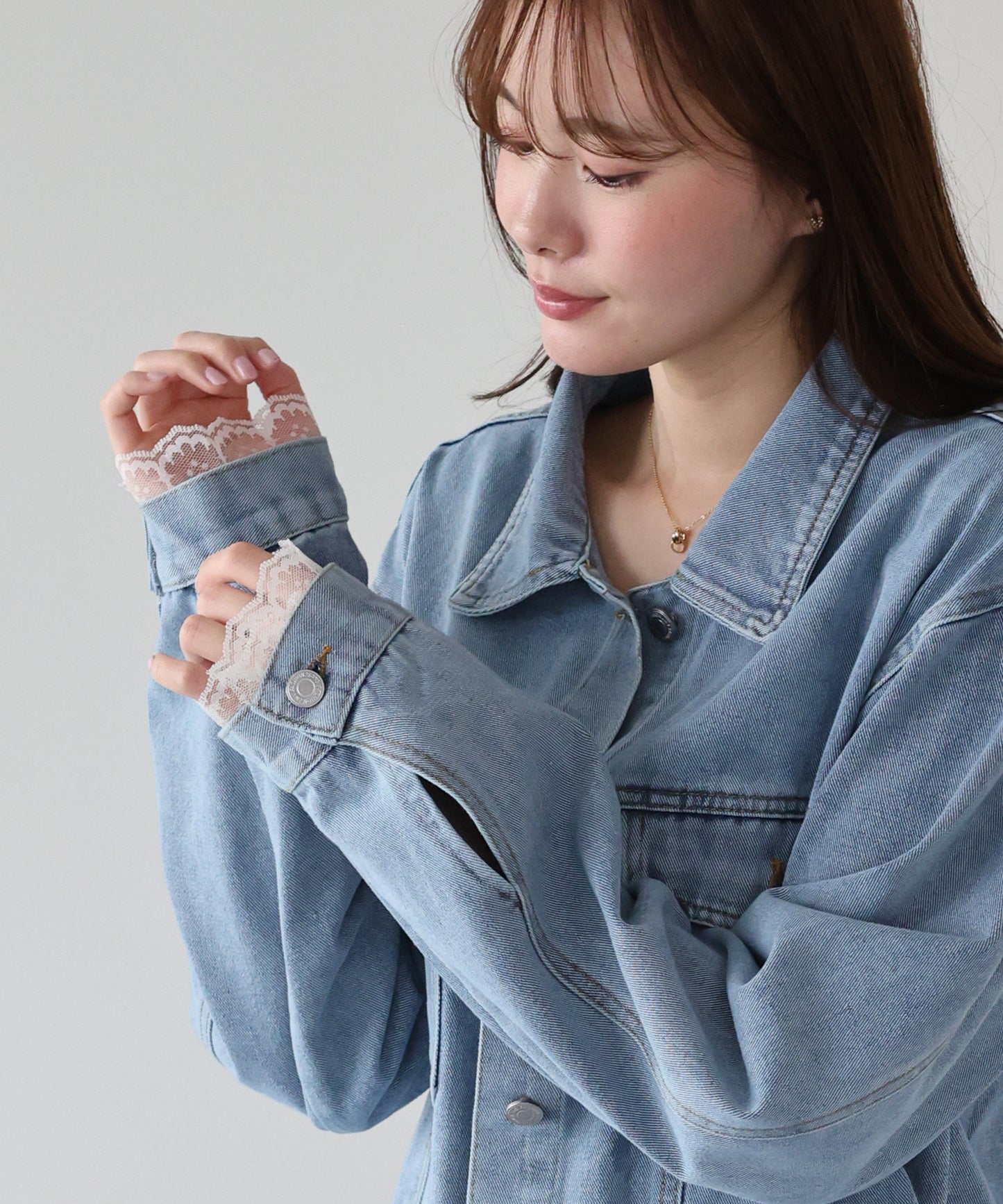 レーストリムデニムブルゾン