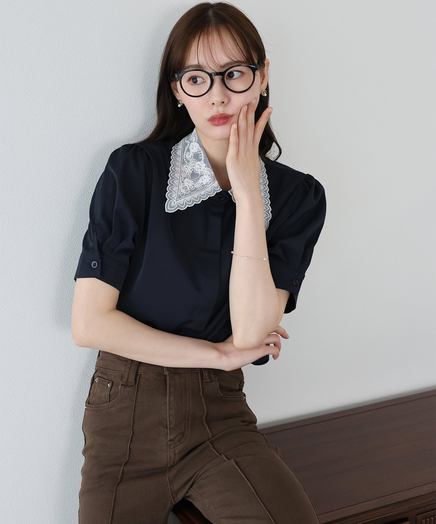 【早割5％OFF】レース襟半袖ブラウス【メール便】