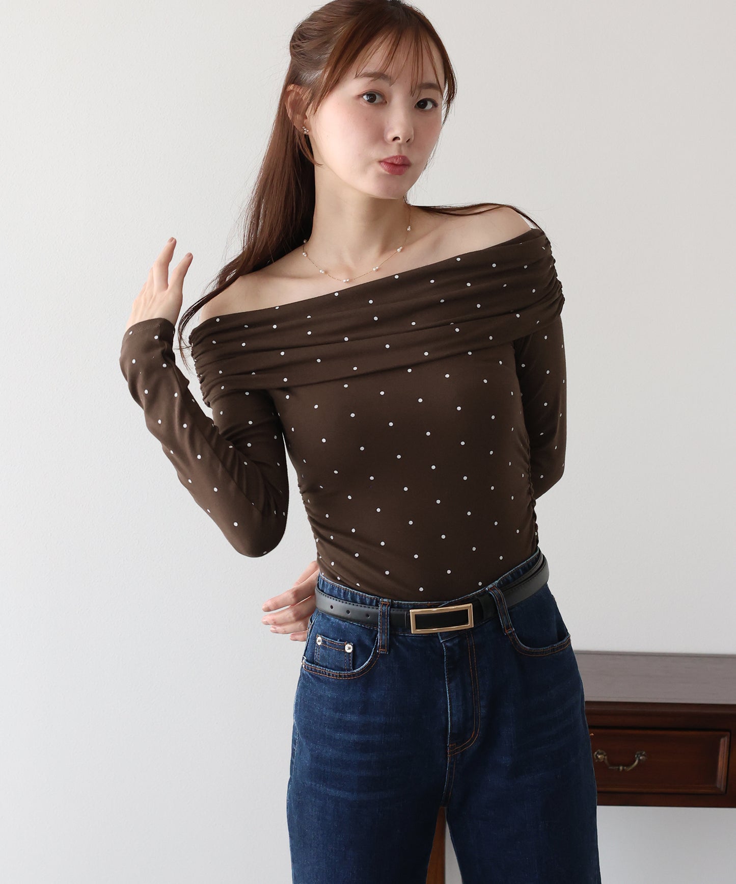 【早割5％OFF】ドットオフショルダーカットソー【メール便】