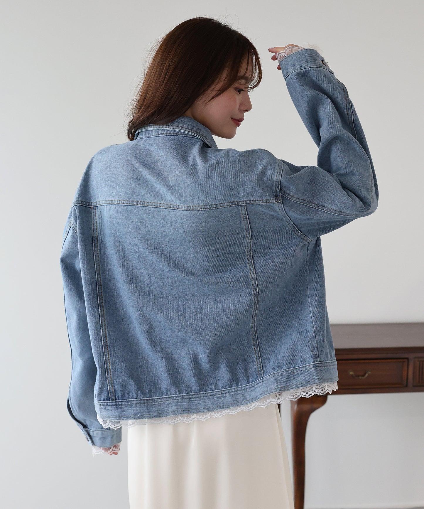 レーストリムデニムブルゾン