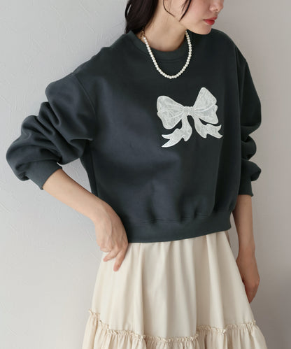 【TIME SALE】レースリボン刺繍スウェット