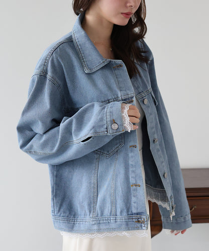 レーストリムデニムブルゾン