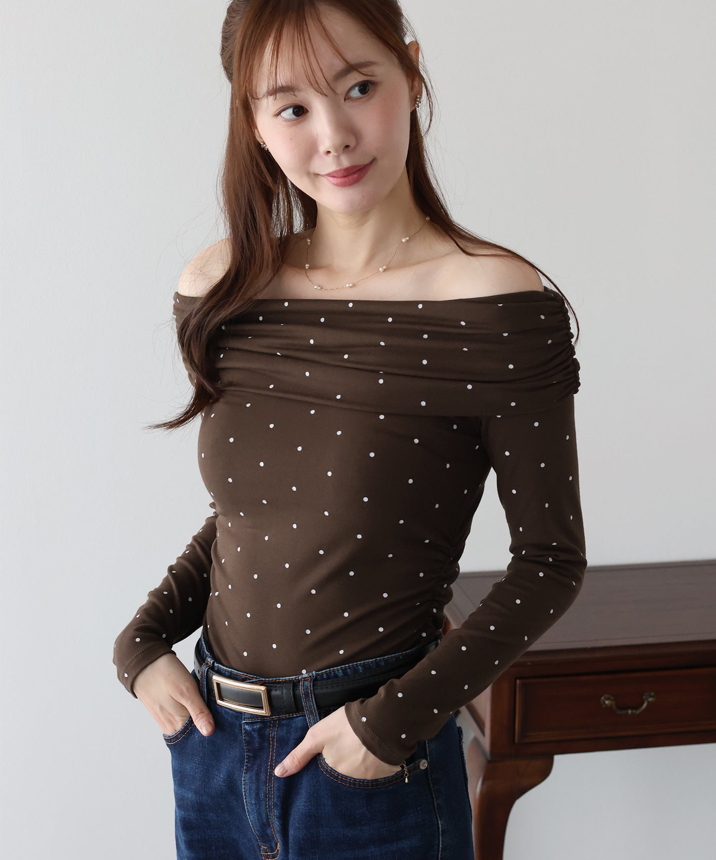 【早割5％OFF】ドットオフショルダーカットソー【メール便】