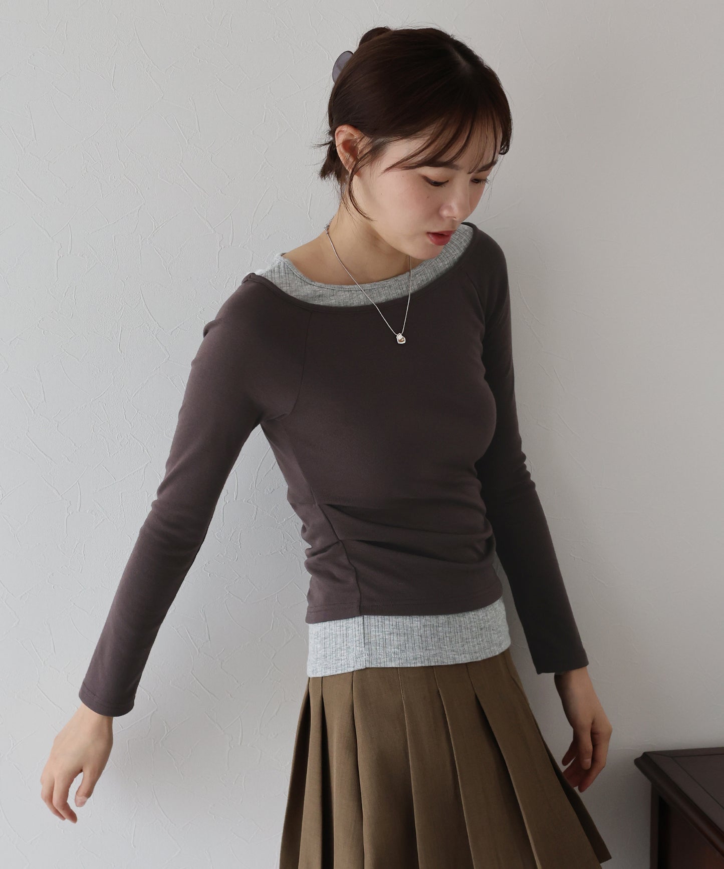 【早割5％OFF】オフショルダーレイヤードカットソー【ネコポス】