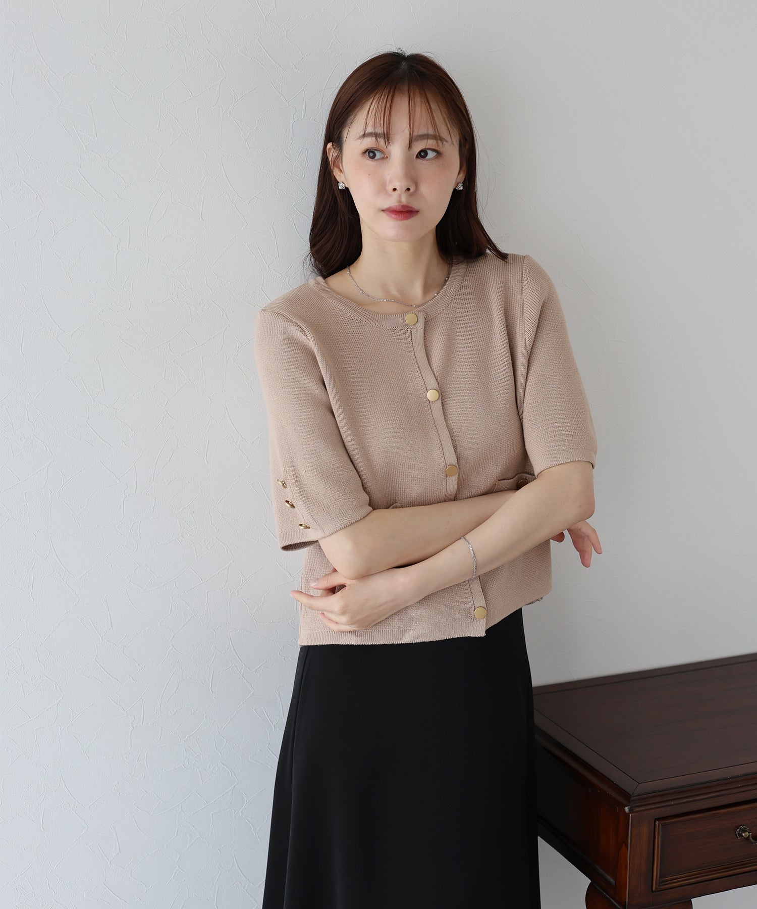 USA製 ST.JOHN 金ボタン ニットジャケット 希少•美品【ネップ•ツイード／アンティークボタン】セントジョン