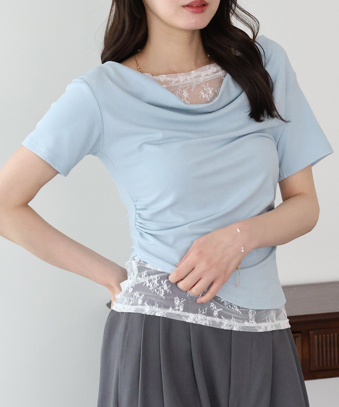 【早割5％OFF】レースドッキングドレープカットソー【メール便】