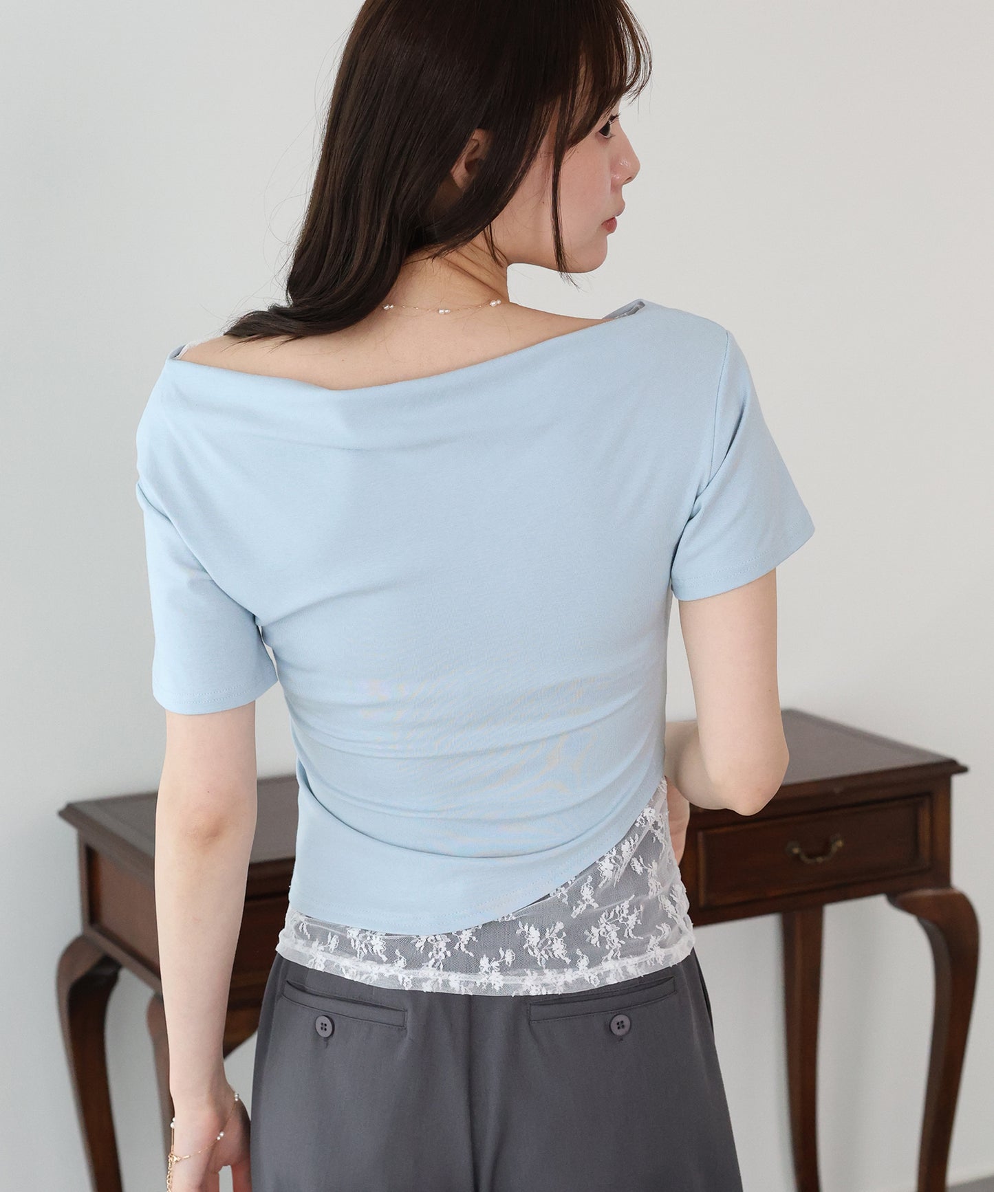 【早割5％OFF】レースドッキングドレープカットソー【メール便】