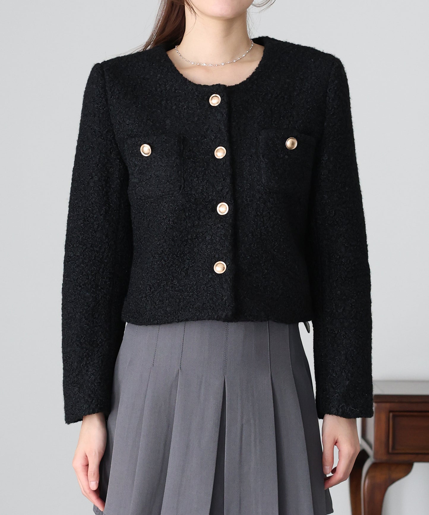 金ボタンボアコート