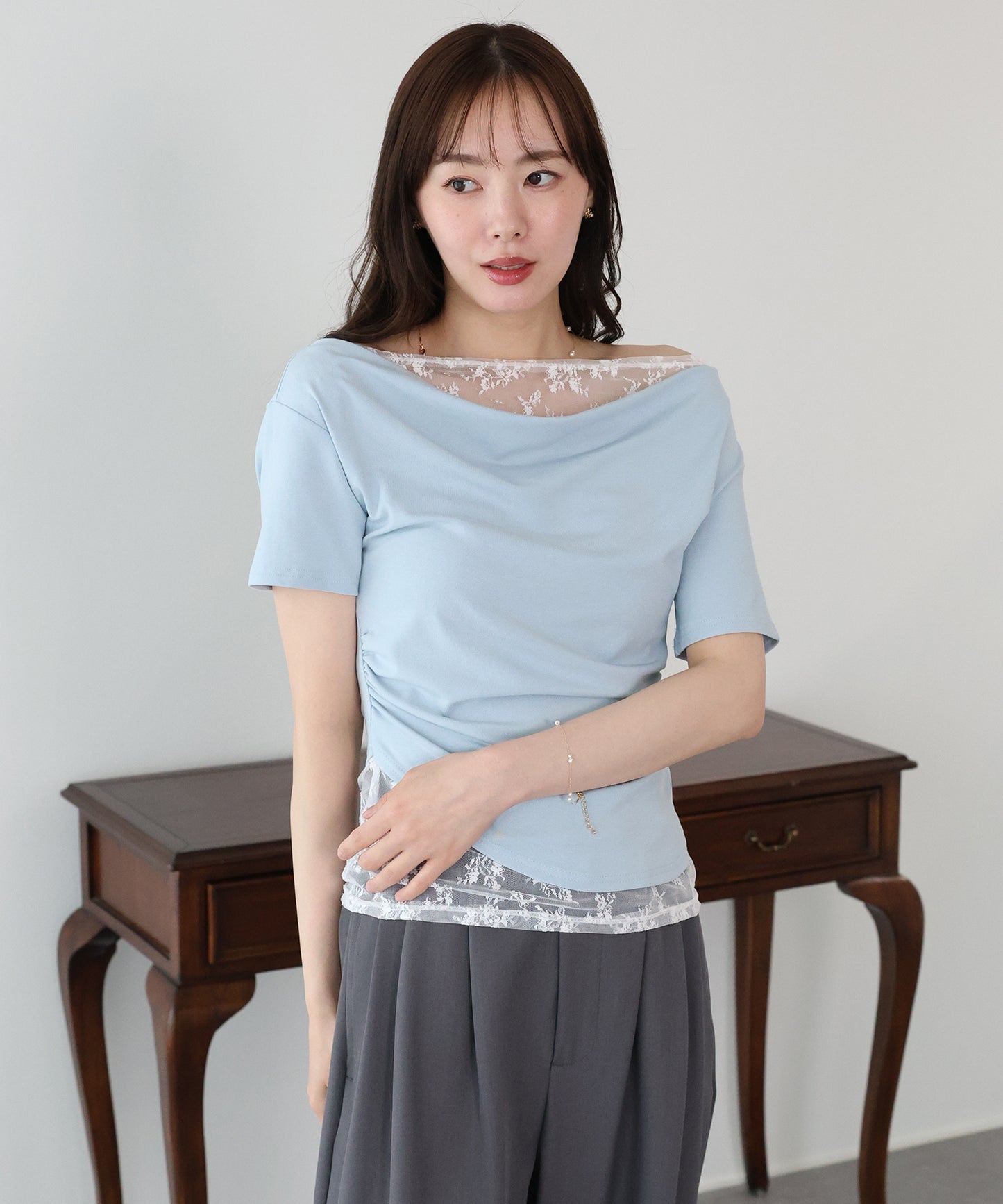 【早割5％OFF】レースドッキングドレープカットソー【メール便】