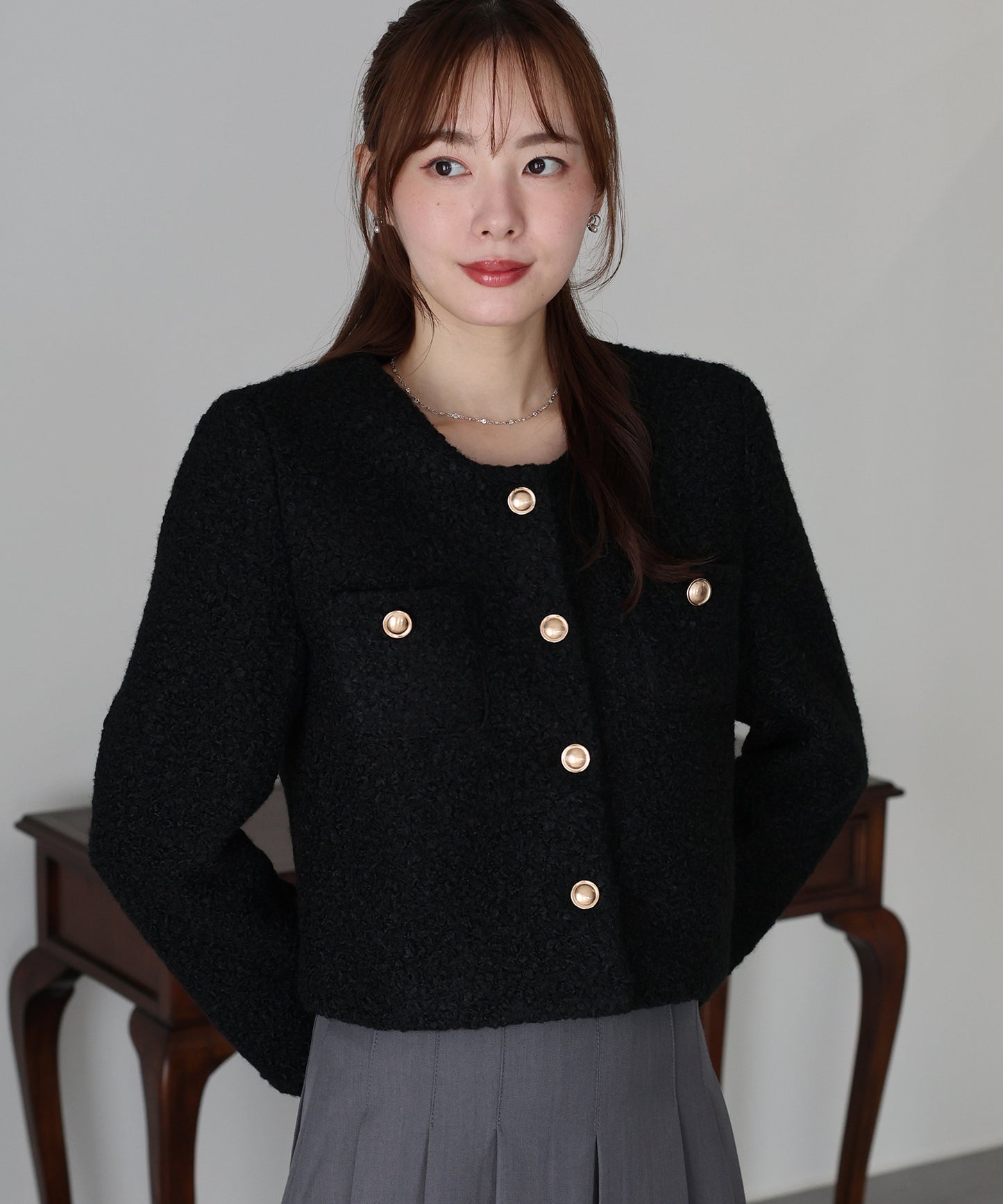 金ボタンボアコート