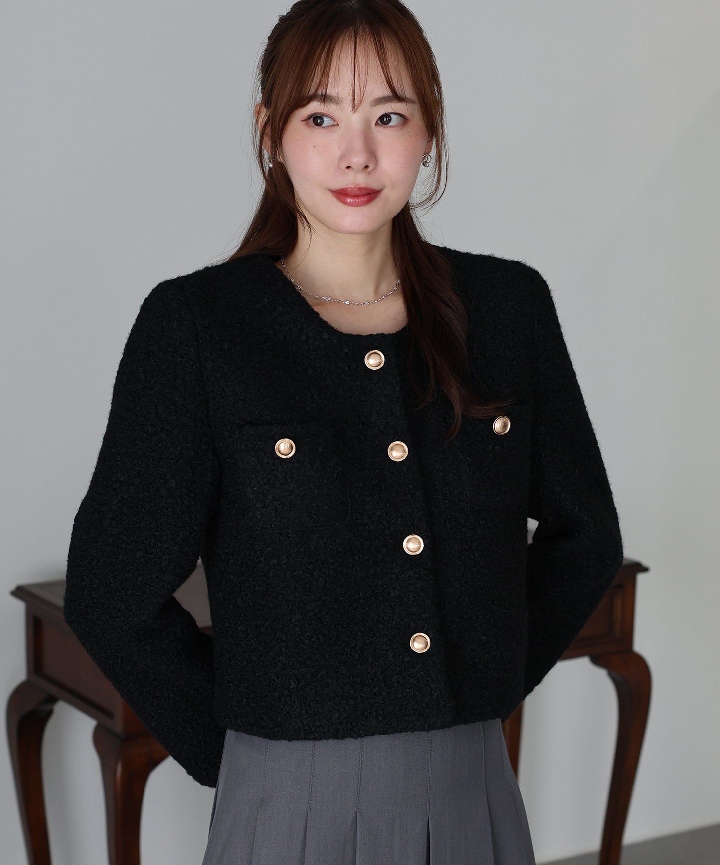 金ボタンボアコート