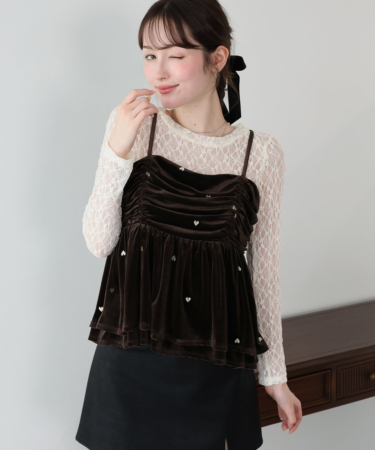 【早割5％OFF】ハート刺繍ベロアキャミソール