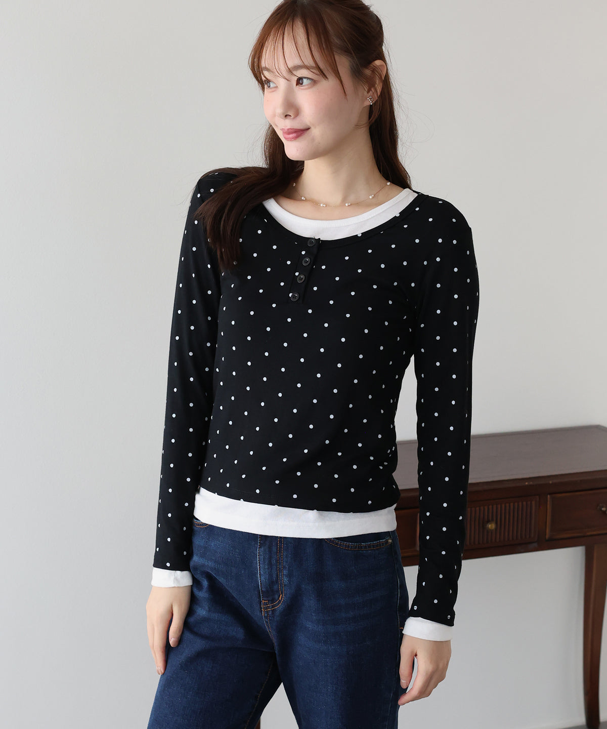 ヘンリーネックドットロングＴシャツ【メール便】