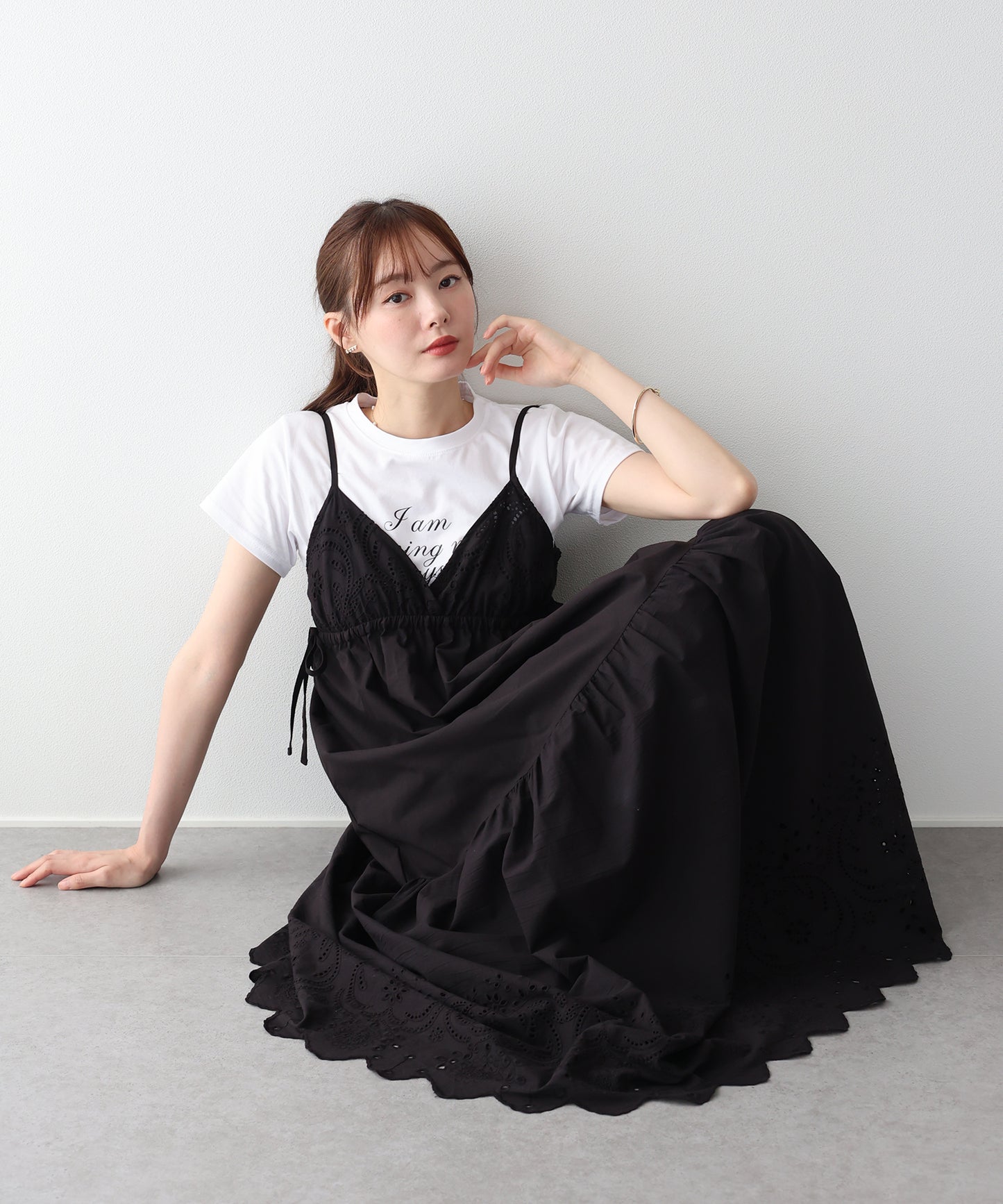 【早割5％OFF】《ショート＆ミディアム選べる着丈》コットンレースサイドリボンキャミワンピース