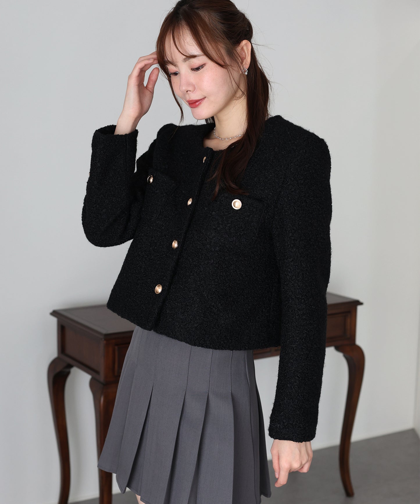 金ボタンボアコート