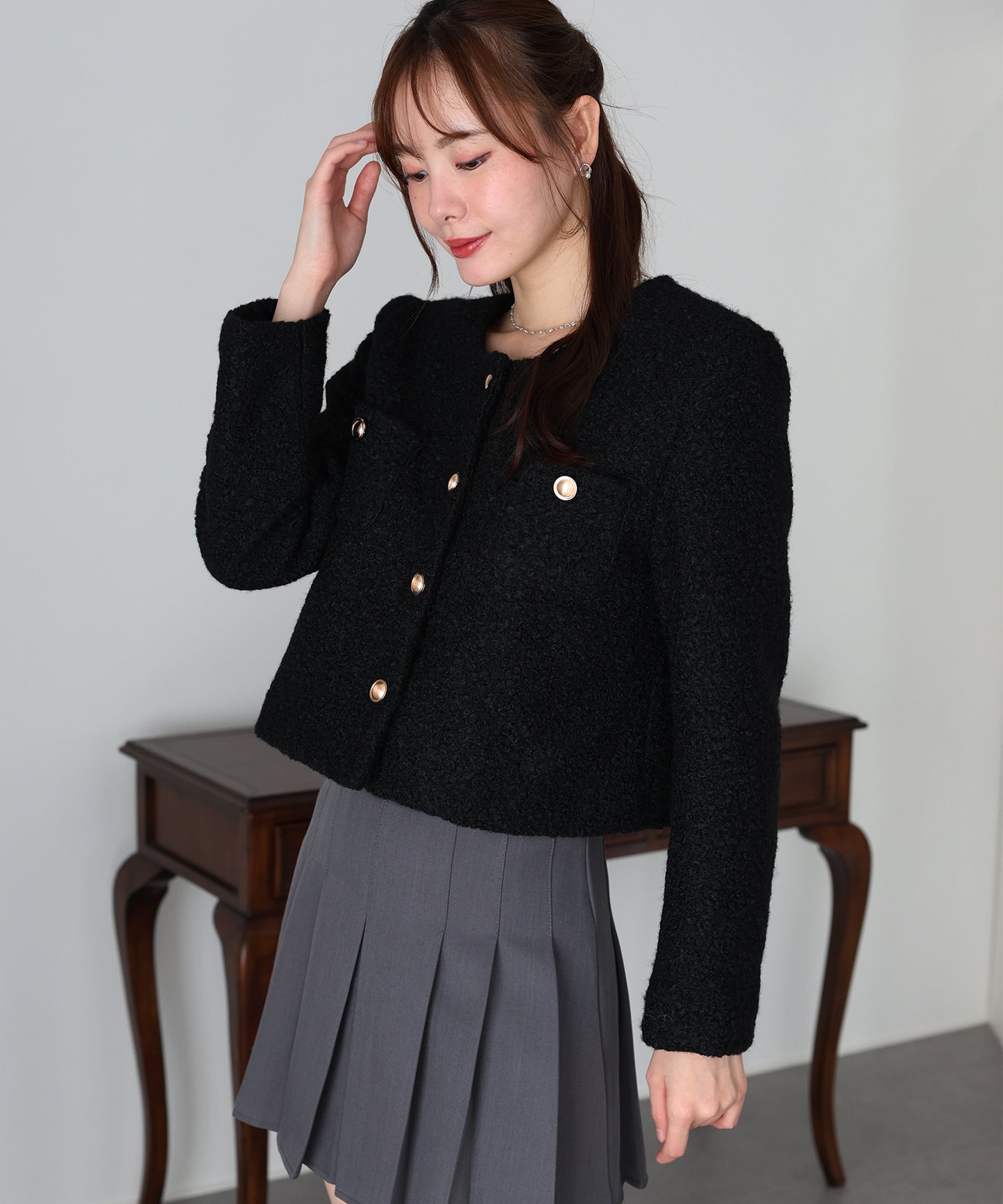 金ボタンボアコート