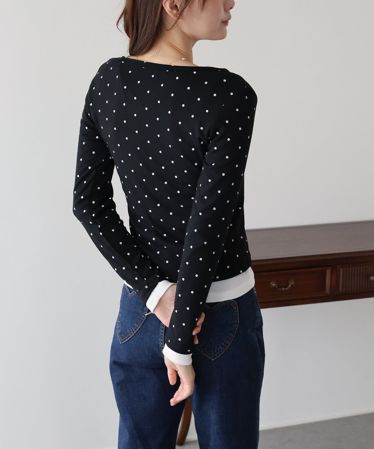 ヘンリーネックドットロングＴシャツ【メール便】