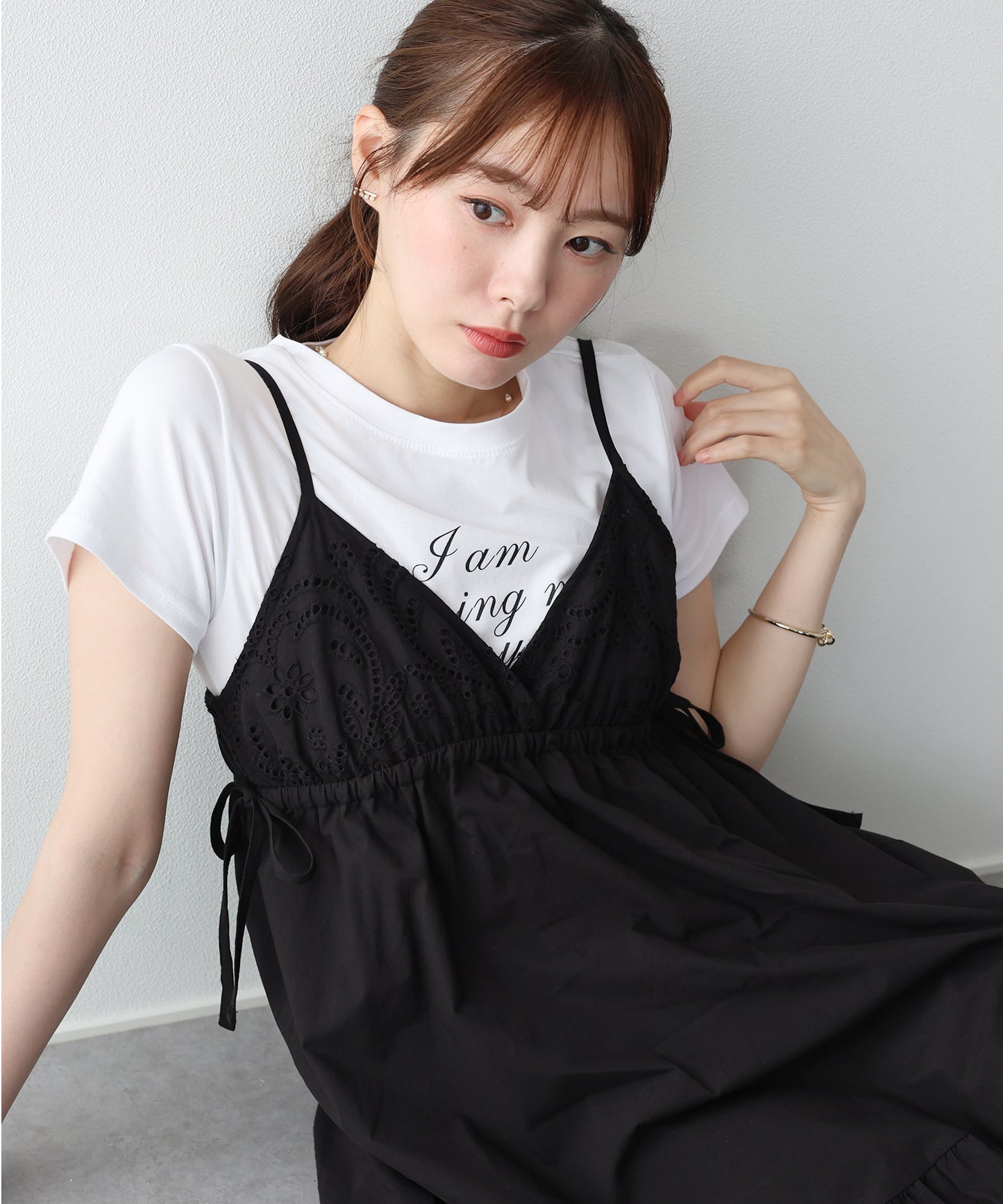 【早割5％OFF】《ショート＆ミディアム選べる着丈》コットンレースサイドリボンキャミワンピース