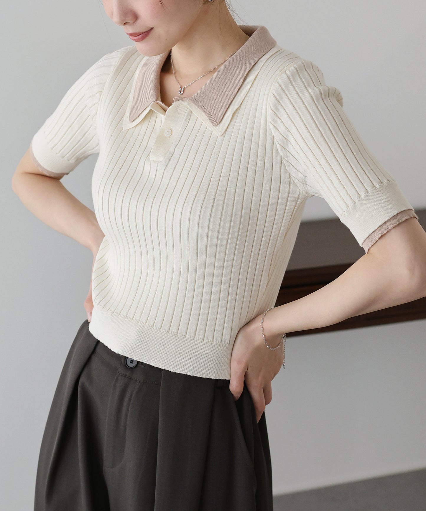 シャツレイヤードポロニット