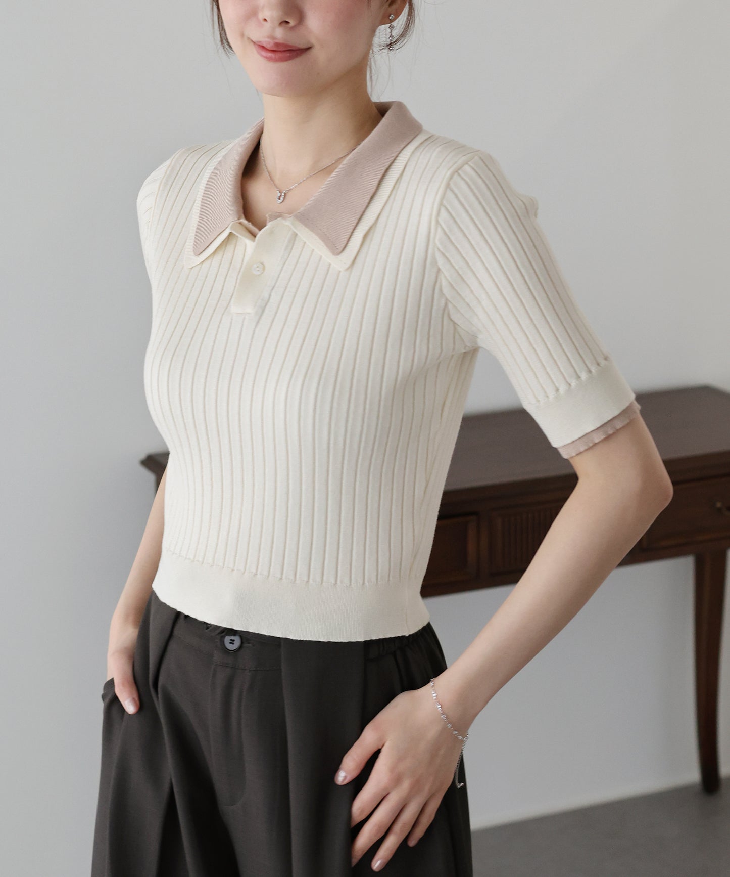 シャツレイヤードポロニット