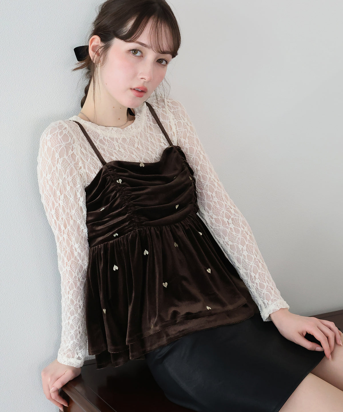 【早割5％OFF】ハート刺繍ベロアキャミソール