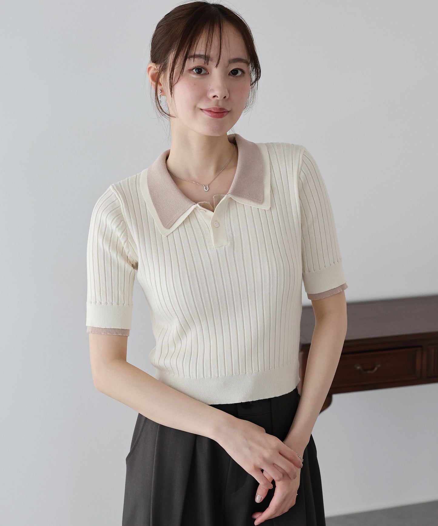 シャツレイヤードポロニット