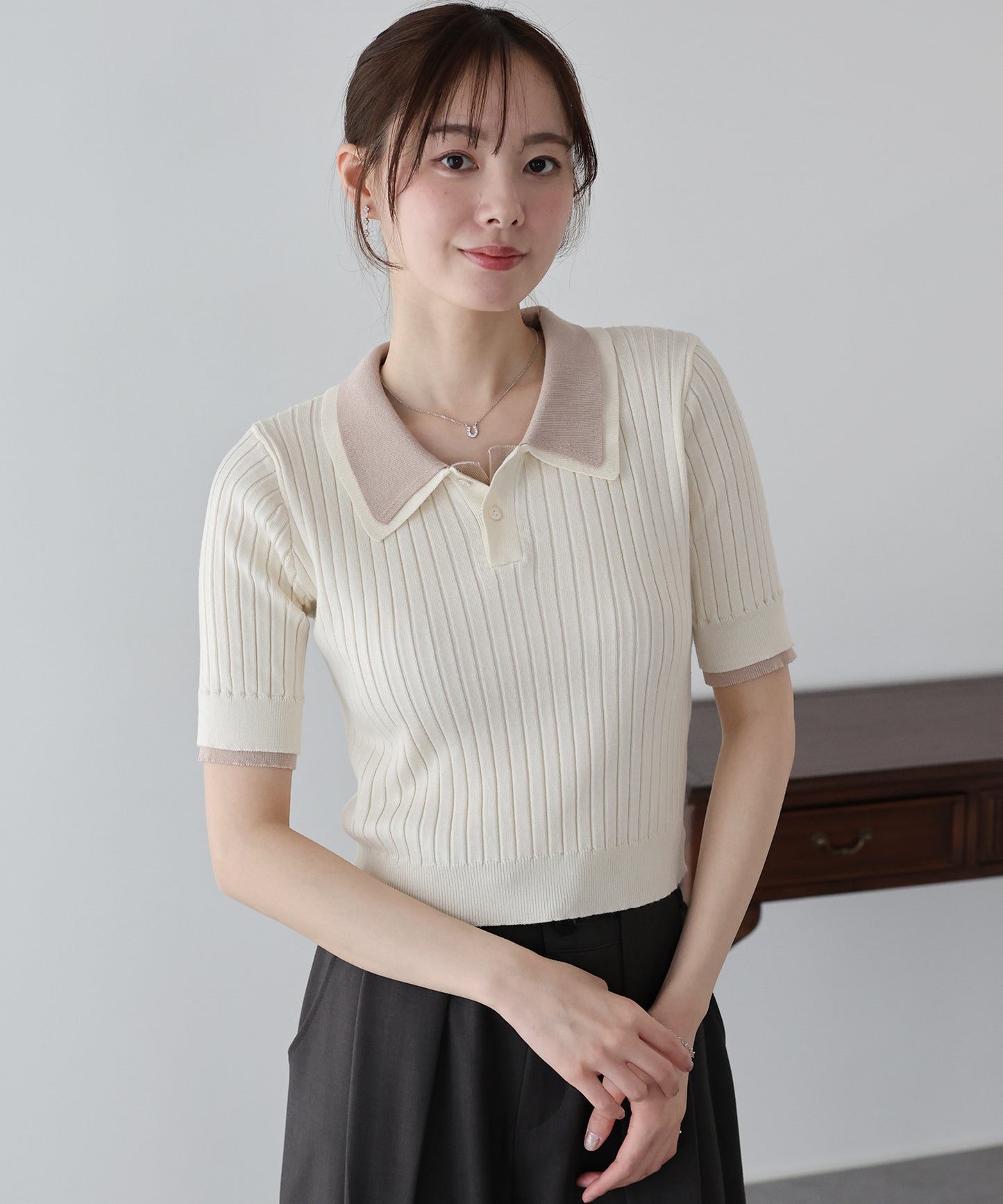 シャツレイヤードポロニット