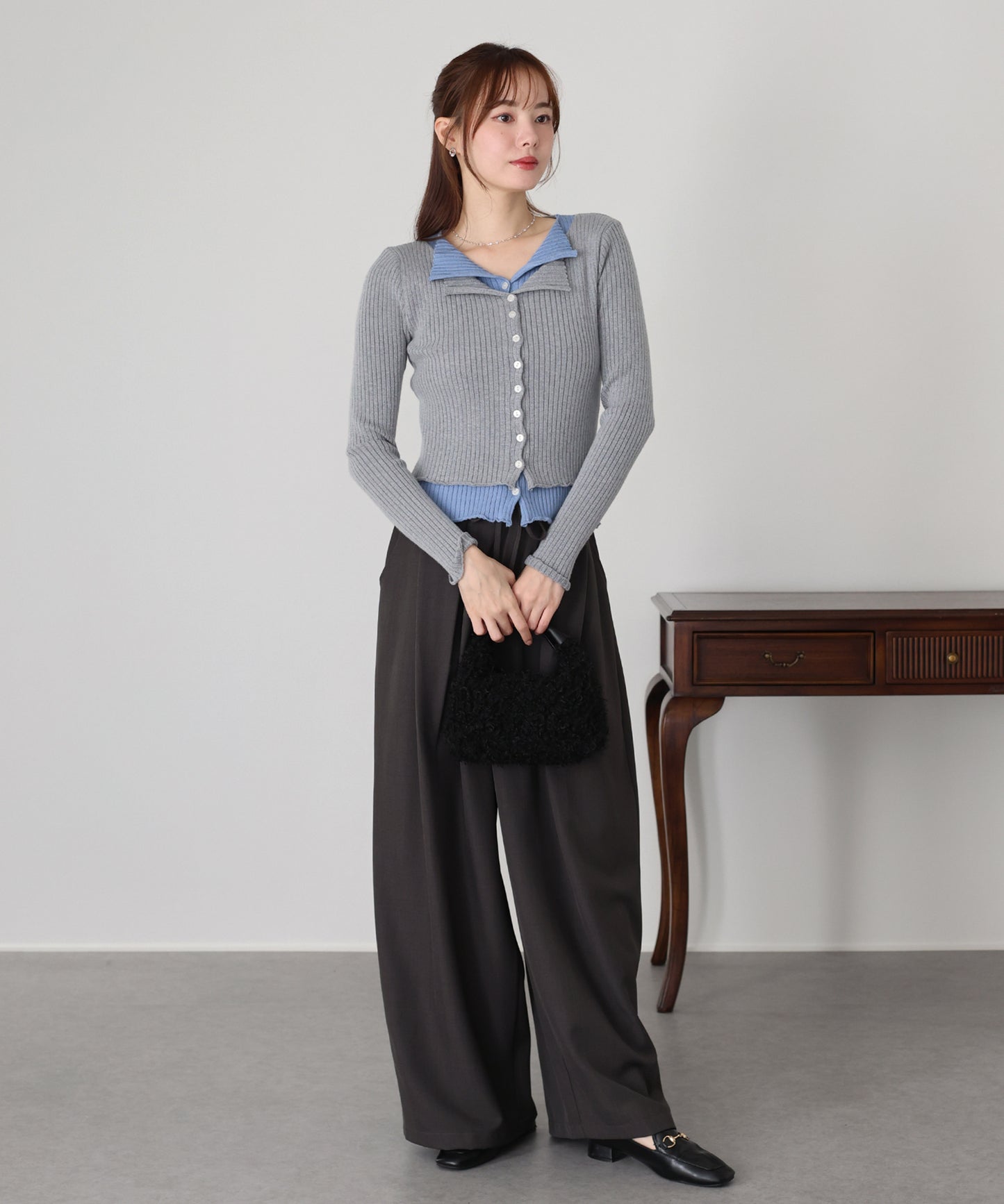 【SALE】バイカラーレイヤードカーディガン