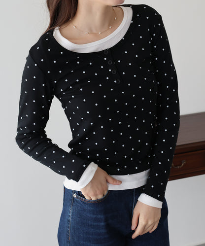 ヘンリーネックドットロングＴシャツ【メール便】