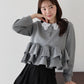 【早割5％OFF】レースカラーフリルヘムカットソー