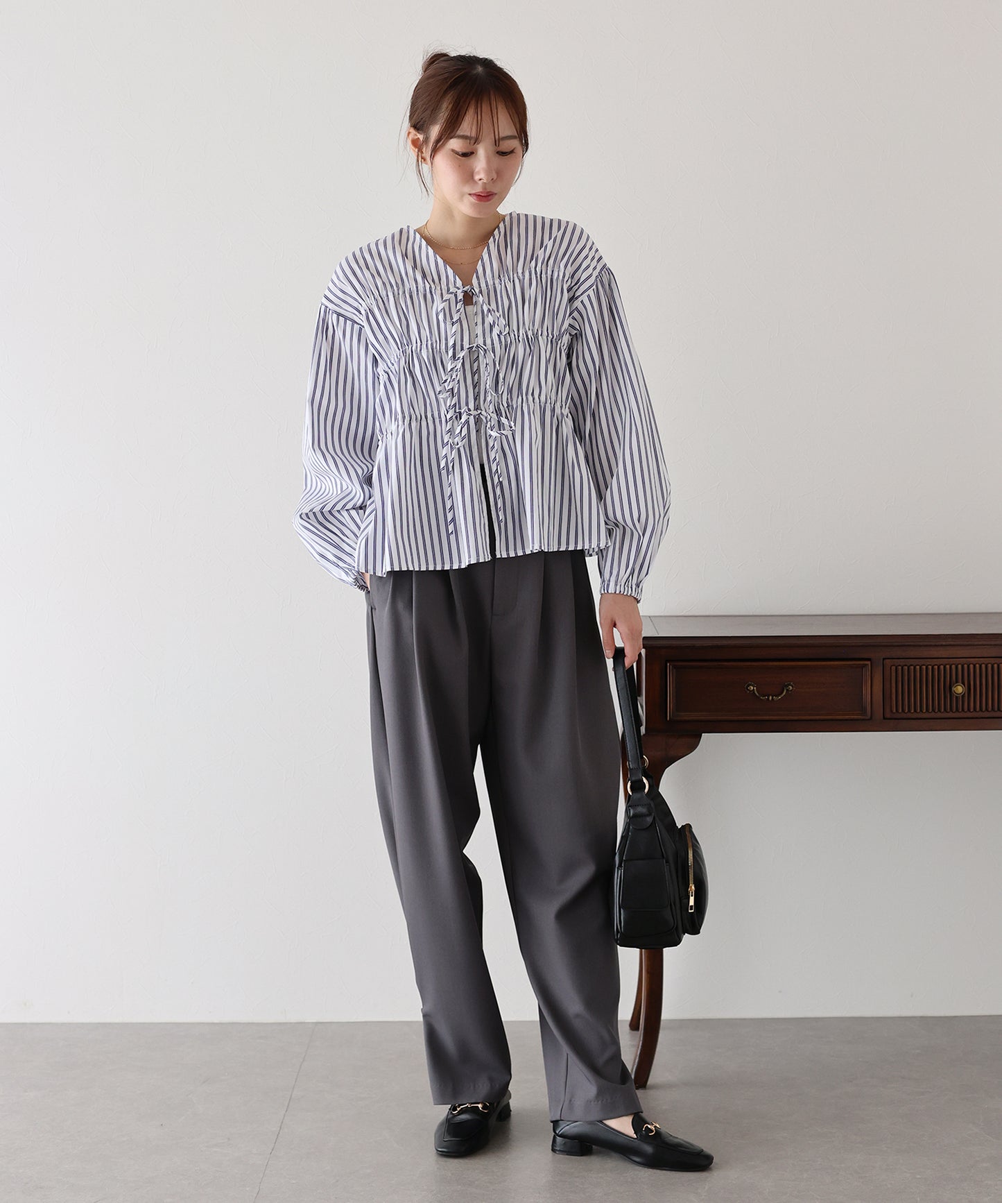 【TIME SALE】ストライプリボンブラウス【ネコポス】