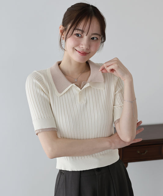 シャツレイヤードポロニット