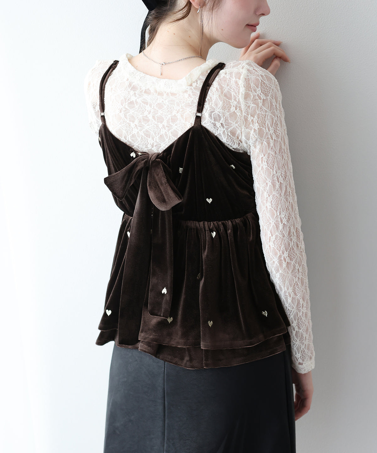 【早割5％OFF】ハート刺繍ベロアキャミソール