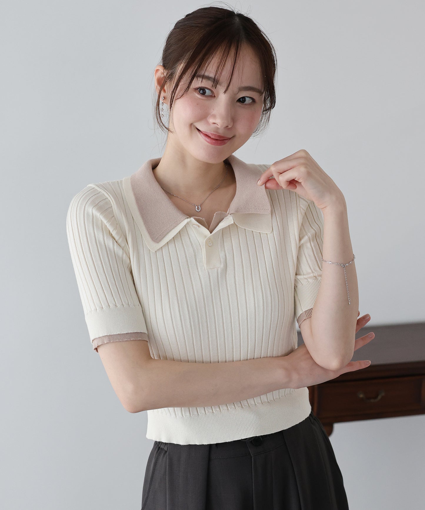 シャツレイヤードポロニット