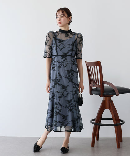 【TIME SALE】バイカラー刺繍レースパーティードレス