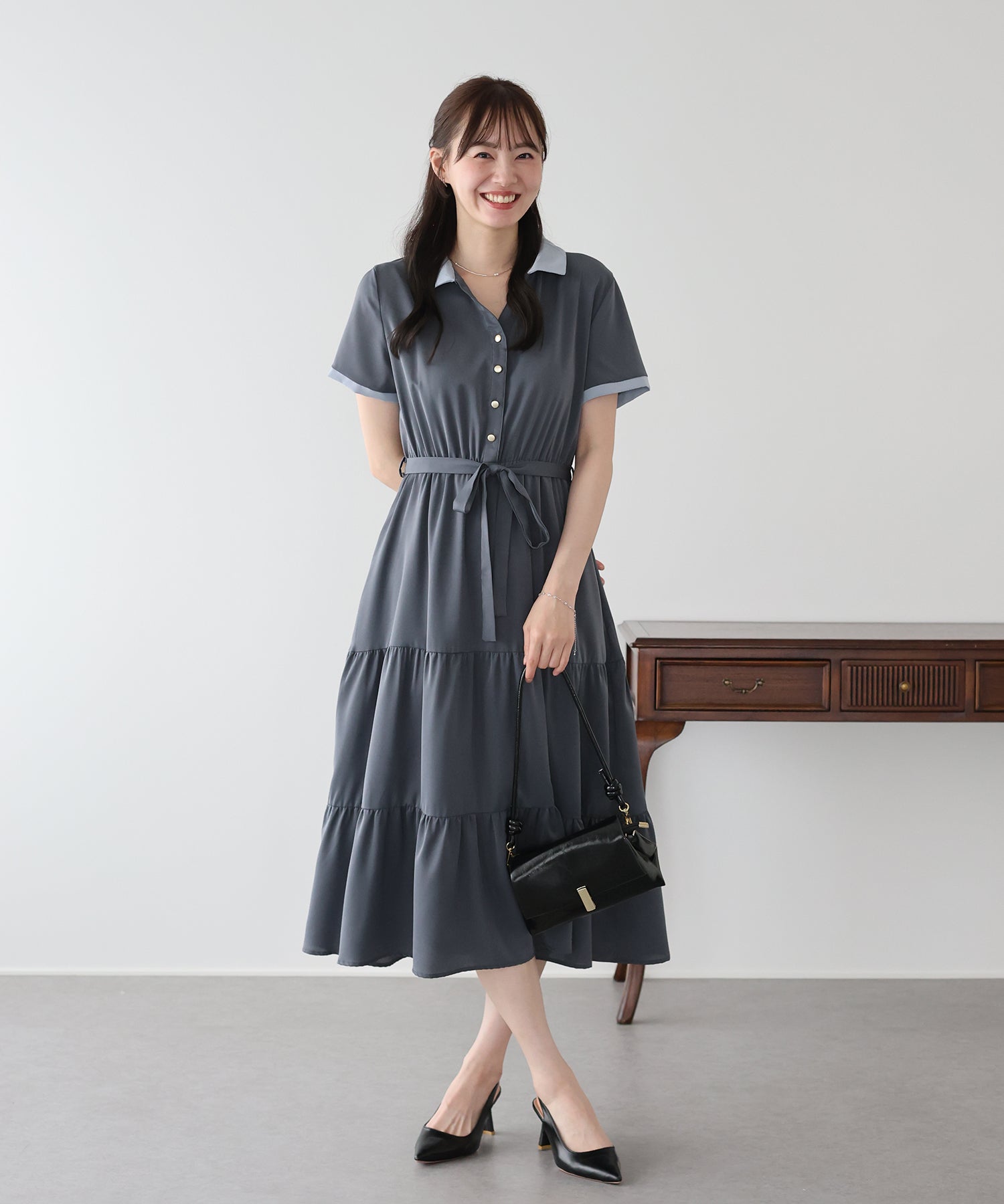 バイカラースキッパーティアードワンピース – BLUE ONLINE