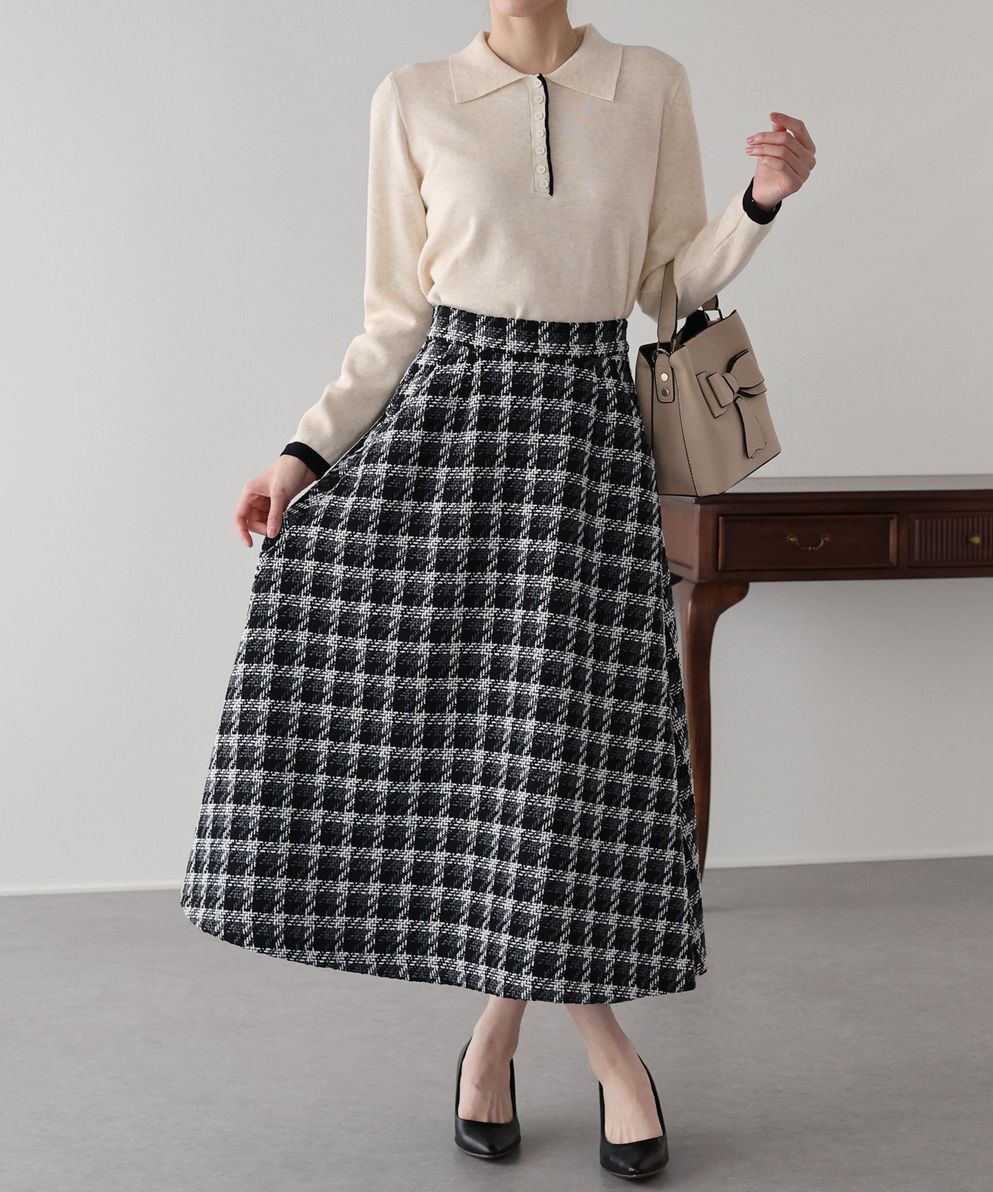 【早割5％OFF】ツイードチェックフレアスカート