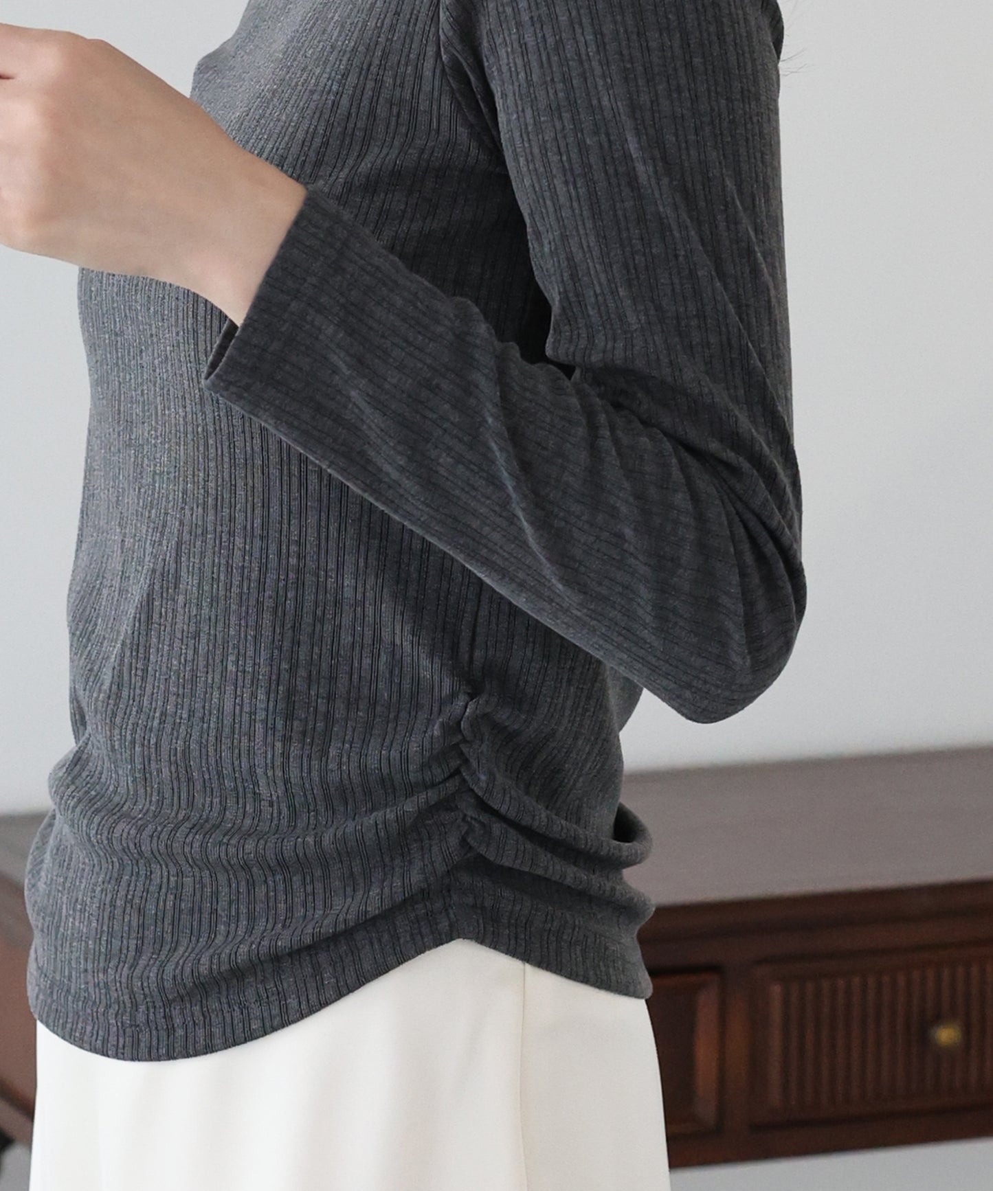 サイドギャザーシアーリブカットソー【ネコポス】