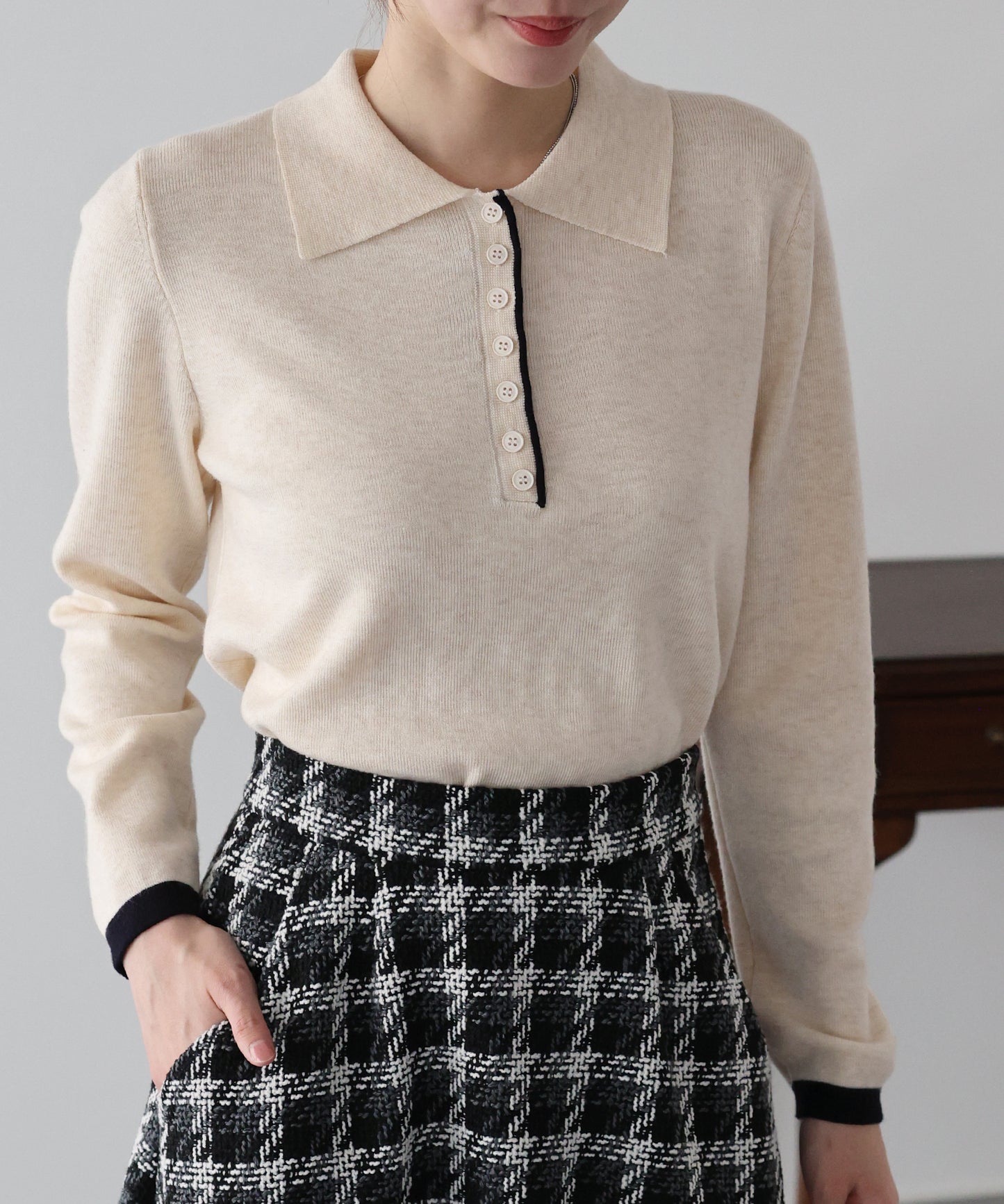 バイカラーポロ襟ニット