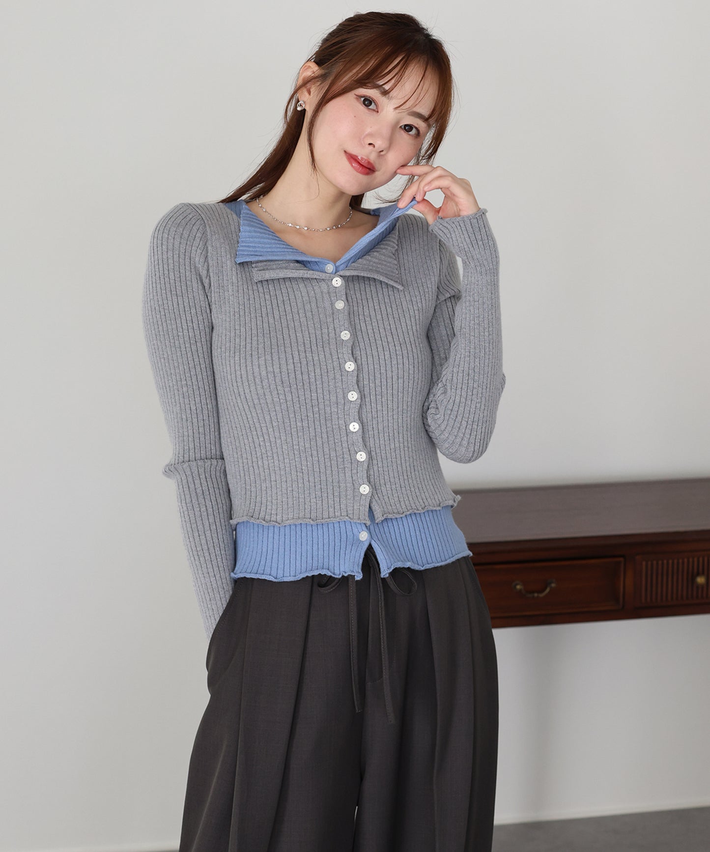 【SALE】バイカラーレイヤードカーディガン