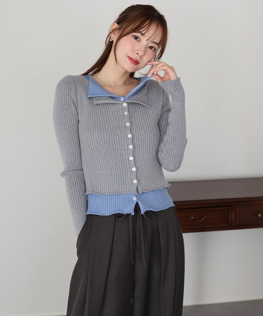 バイカラーレイヤードカーディガン