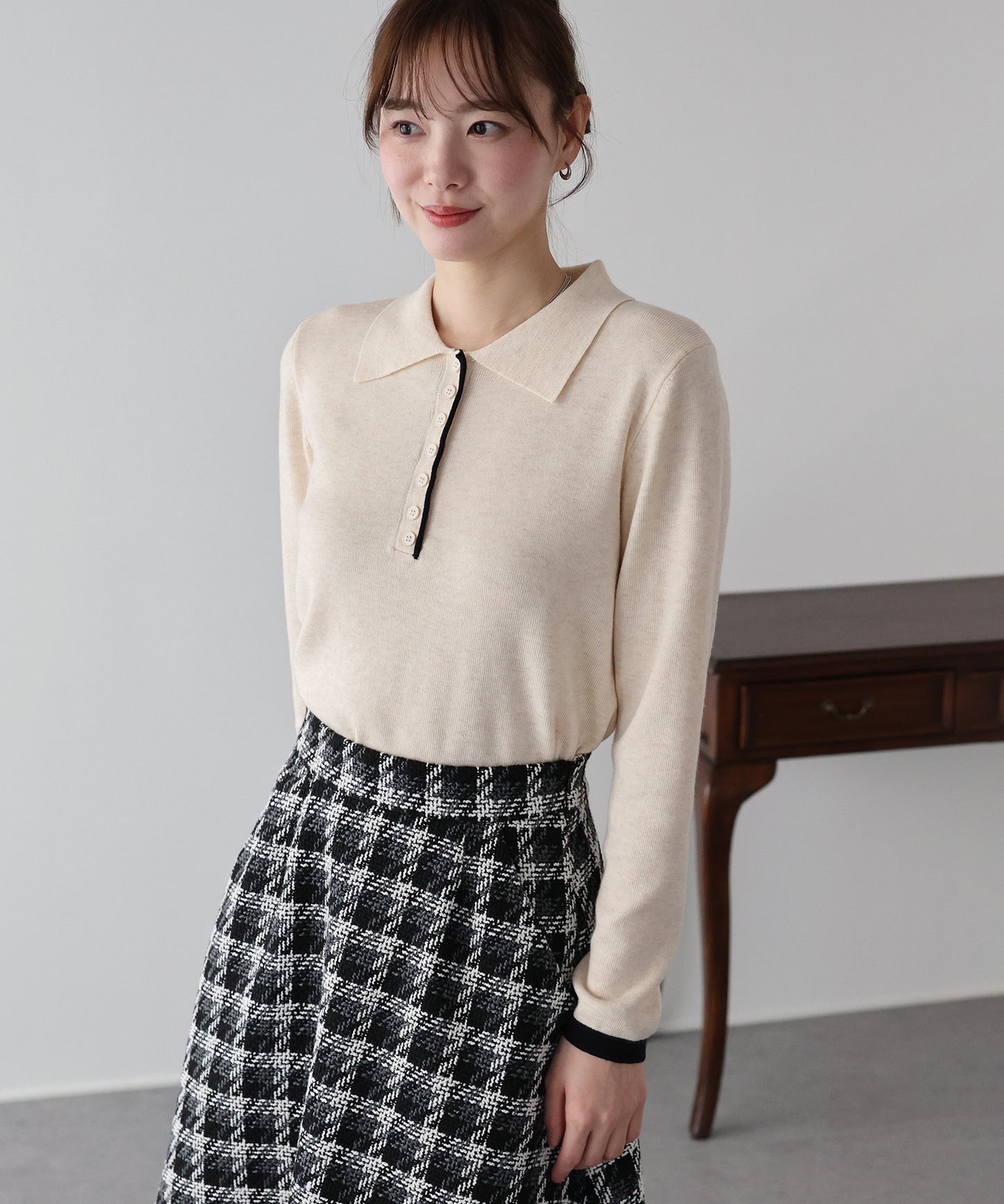 バイカラーポロ襟ニット