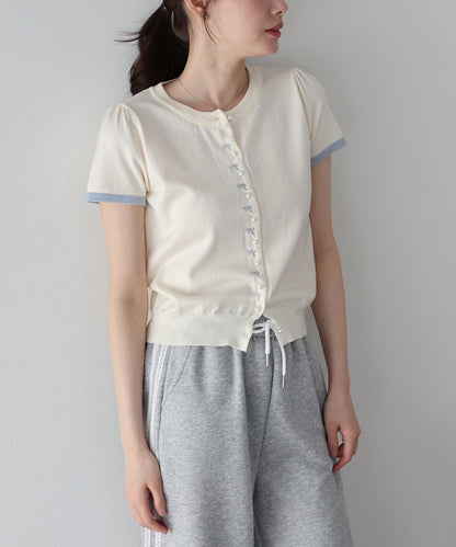 【早割5％OFF】リボン刺繍バイカラーカーディガン