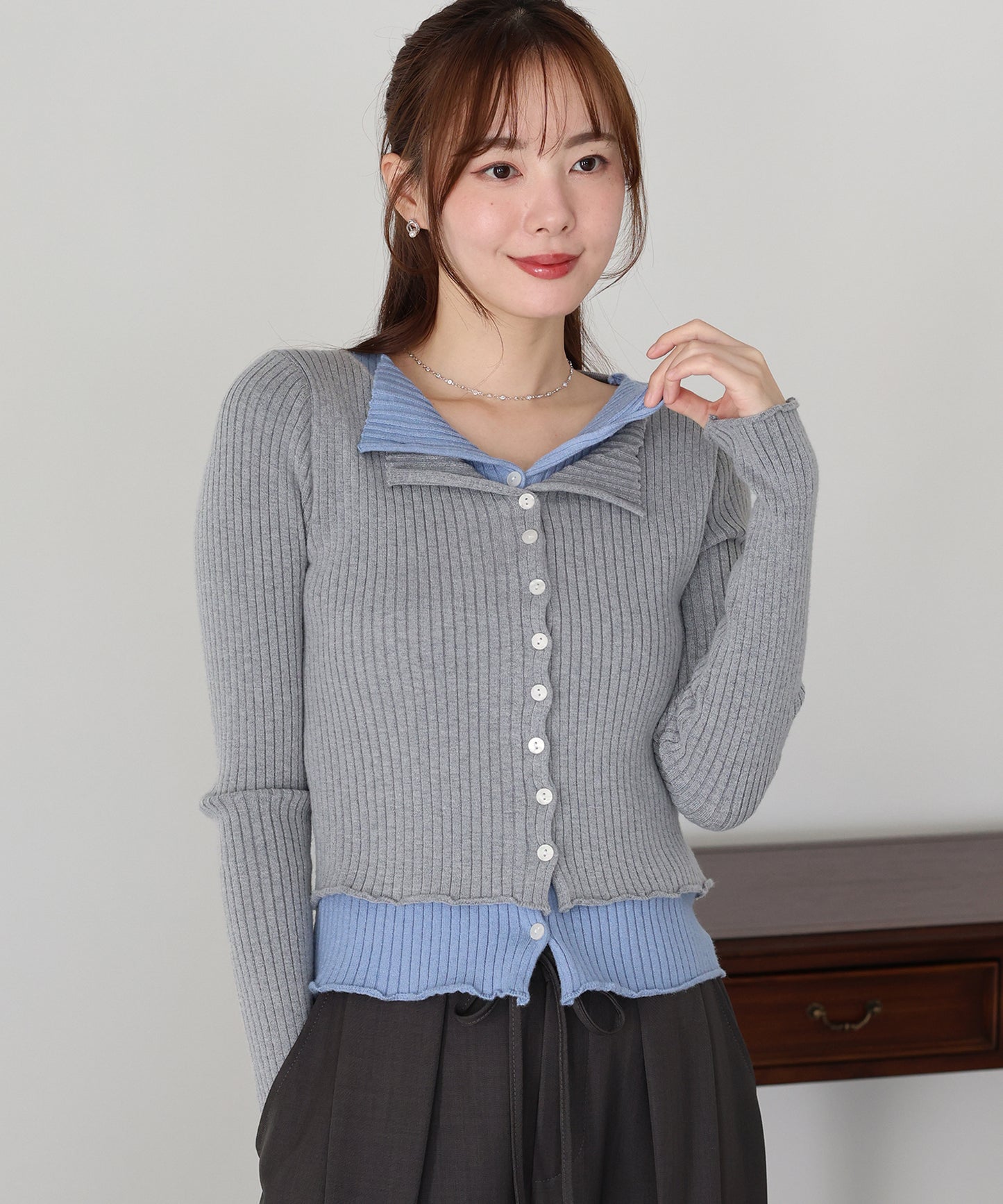 【SALE】バイカラーレイヤードカーディガン