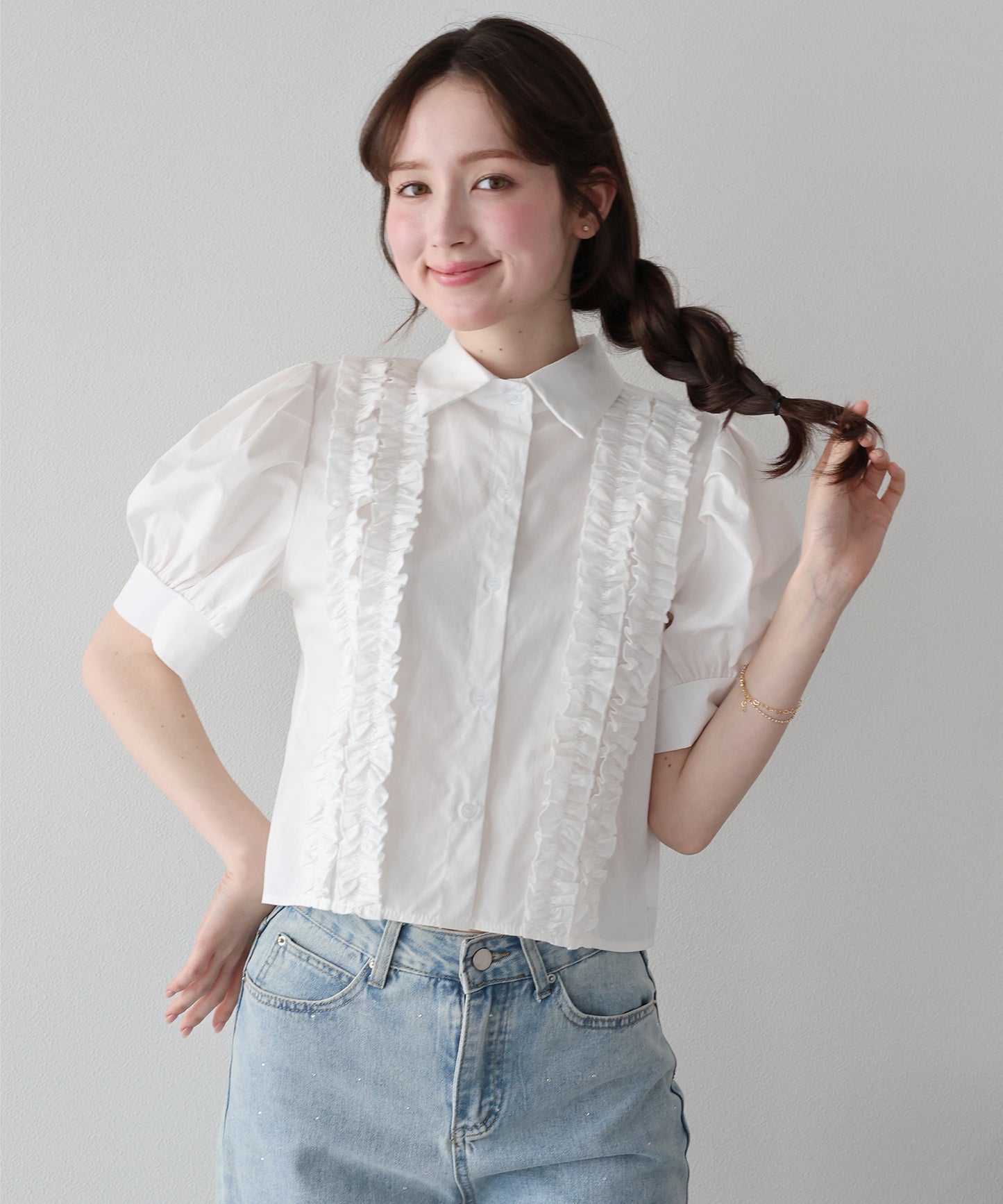 【早割5％OFF】フロントフリル半袖ブラウス【ネコポス】