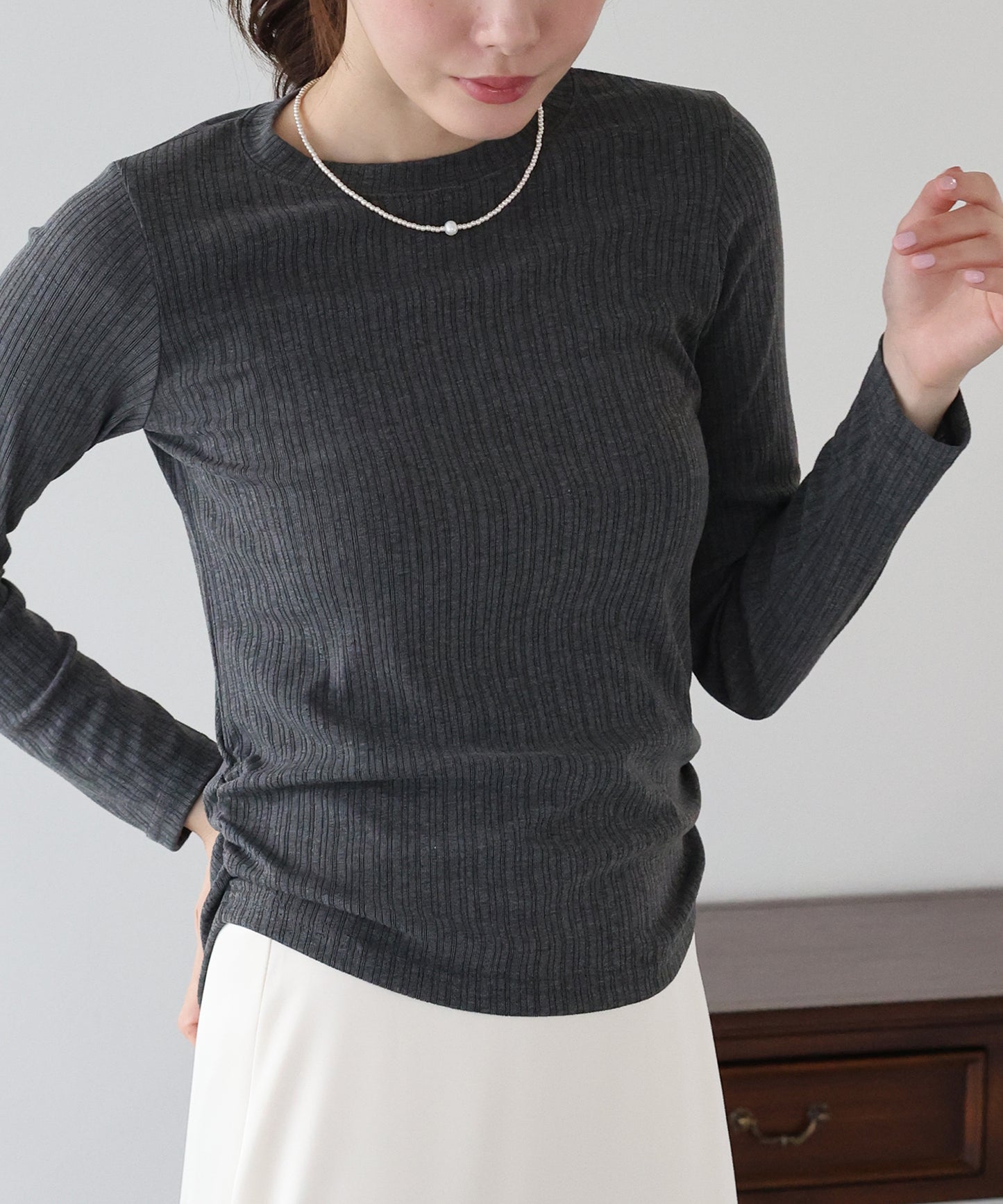 サイドギャザーシアーリブカットソー【ネコポス】