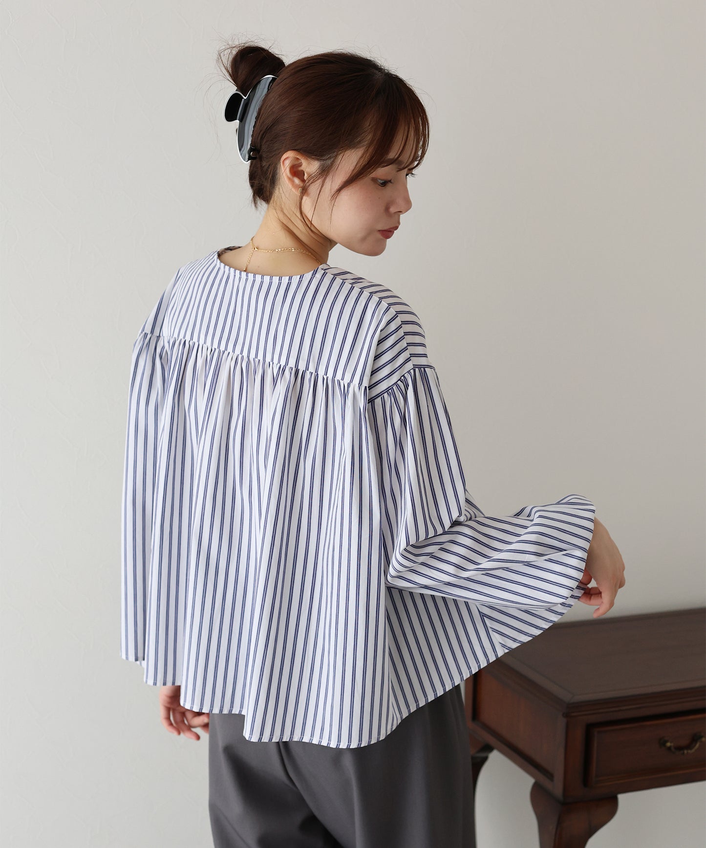 【TIME SALE】ストライプリボンブラウス【ネコポス】