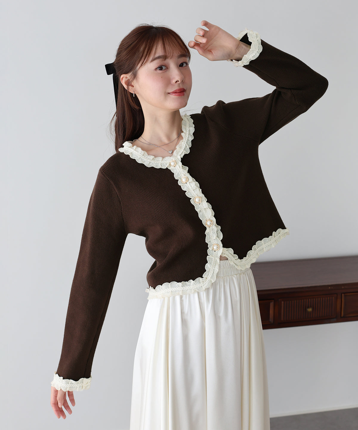 【早割5％OFF】レーストリムニットカーディガン