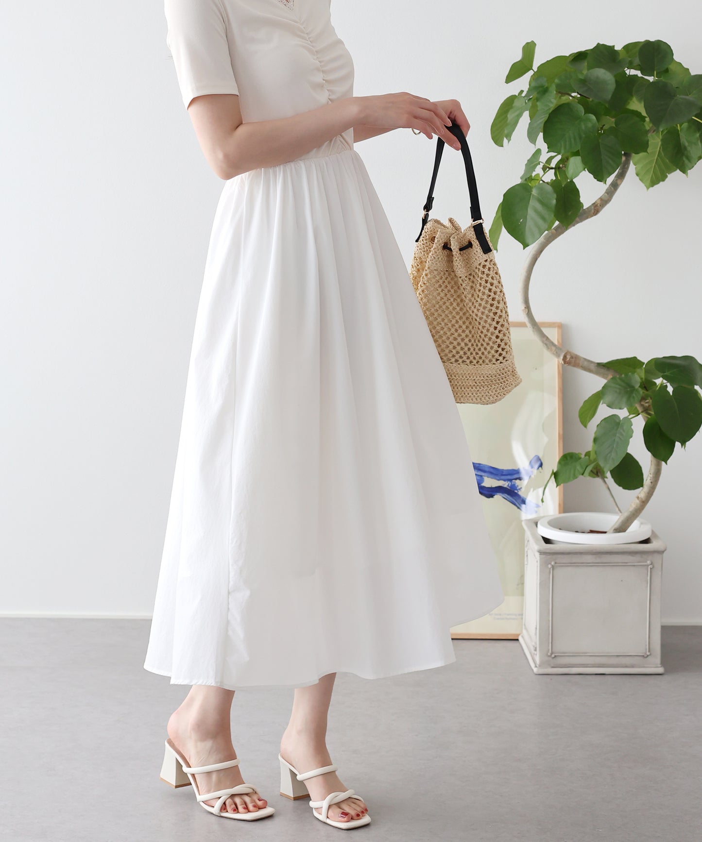 【SALE】フロントシャーリングドッキングワンピース